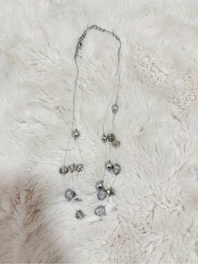 Chico's Silver Illusion Floating Bead Multi Strand Statement Necklace